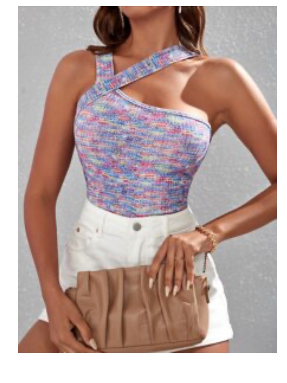SHEIN Cream Knit Tank with Pastel Multicolor Trim